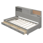 Lit de repos en bois blanc/gris/marron, une place, avec 3 tiroirs et ports USB