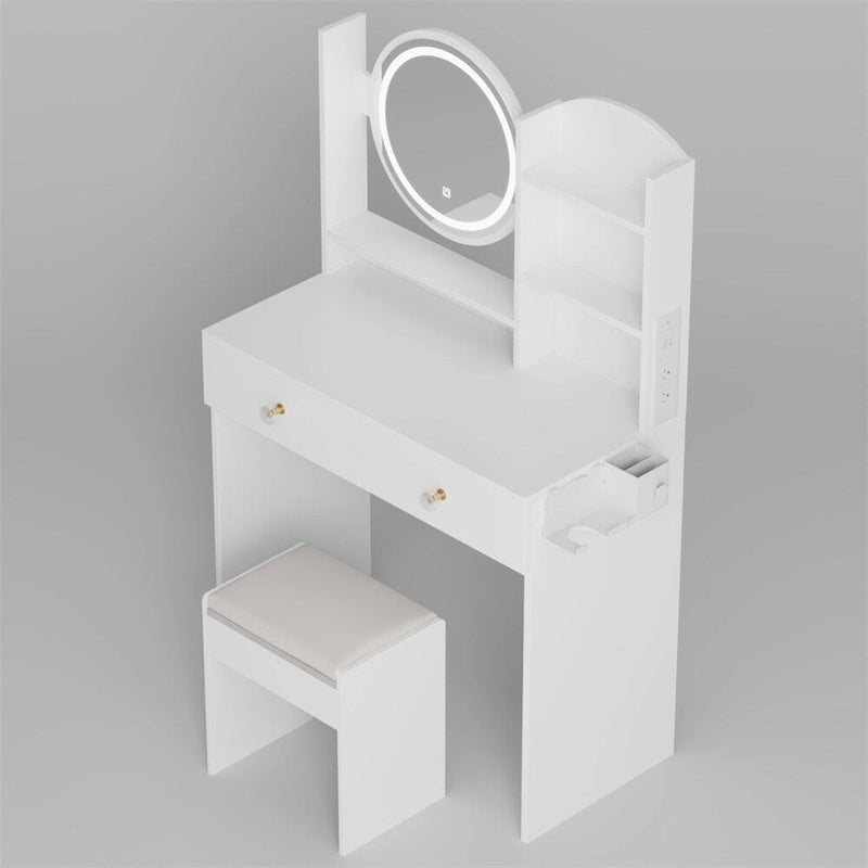Coiffeuse avec miroir, tabouret rembourré et station de recharge, 1 place, noir/blanc