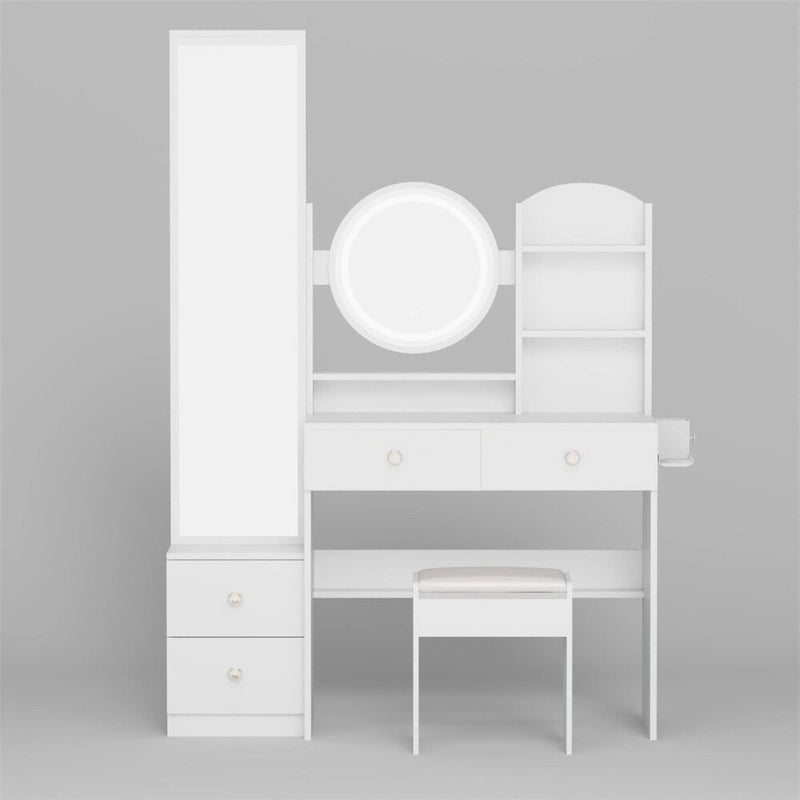 Coiffeuse avec miroir, tabouret rembourré et station de recharge, 1 place, noir/blanc