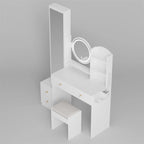 Coiffeuse avec miroir, tabouret rembourré et station de recharge, 1 place, noir/blanc