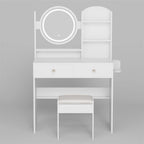 Coiffeuse avec miroir, tabouret rembourré et station de recharge, 1 place, noir/blanc