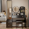 Coiffeuse avec miroir, tabouret rembourré et station de recharge, 1 place, noir/blanc