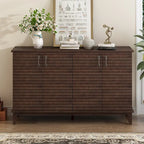 Buffet à 4 portes avec étagères réglables – Espresso / Bleu marine / Blanc antique