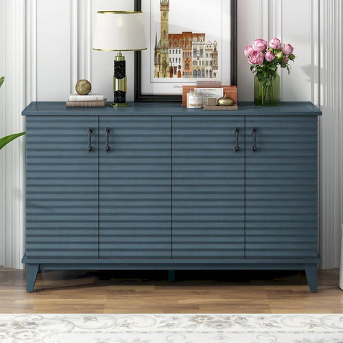 Buffet à 4 portes avec étagères réglables – Espresso / Bleu marine / Blanc antique