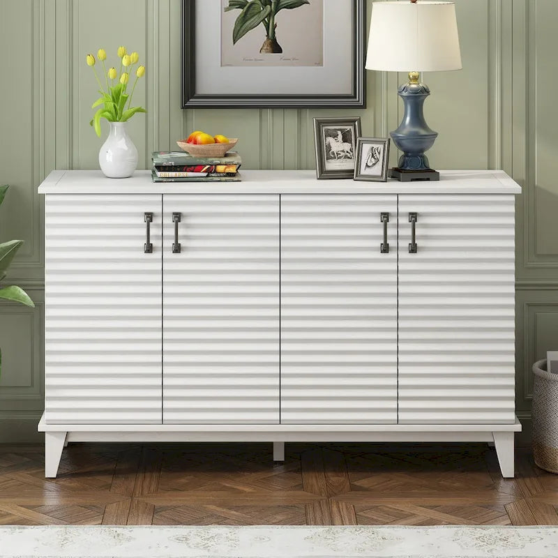 Buffet à 4 portes avec étagères réglables – Espresso / Bleu marine / Blanc antique