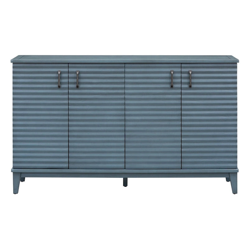 Buffet à 4 portes avec étagères réglables – Espresso / Bleu marine / Blanc antique