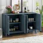 Buffet à 4 portes avec étagères réglables – Espresso / Bleu marine / Blanc antique