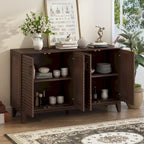 Buffet à 4 portes avec étagères réglables – Espresso / Bleu marine / Blanc antique