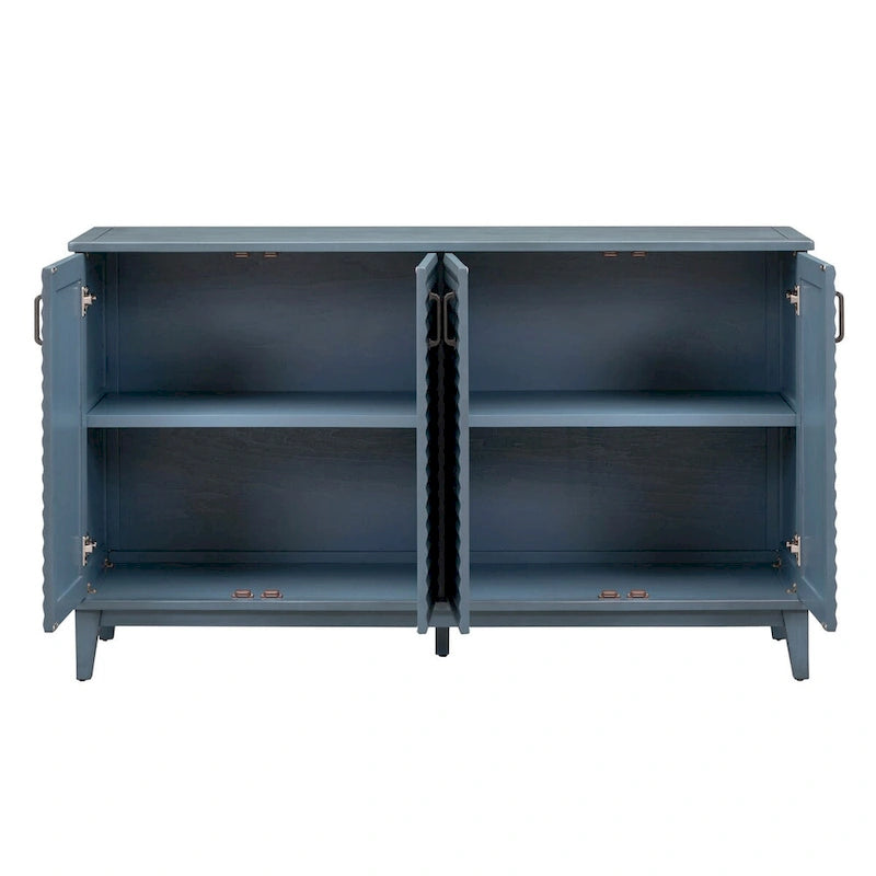 Buffet à 4 portes avec étagères réglables – Espresso / Bleu marine / Blanc antique