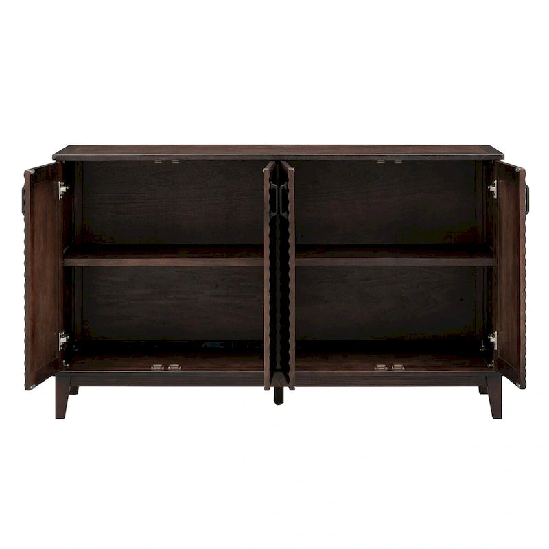 Buffet à 4 portes avec étagères réglables – Espresso / Bleu marine / Blanc antique