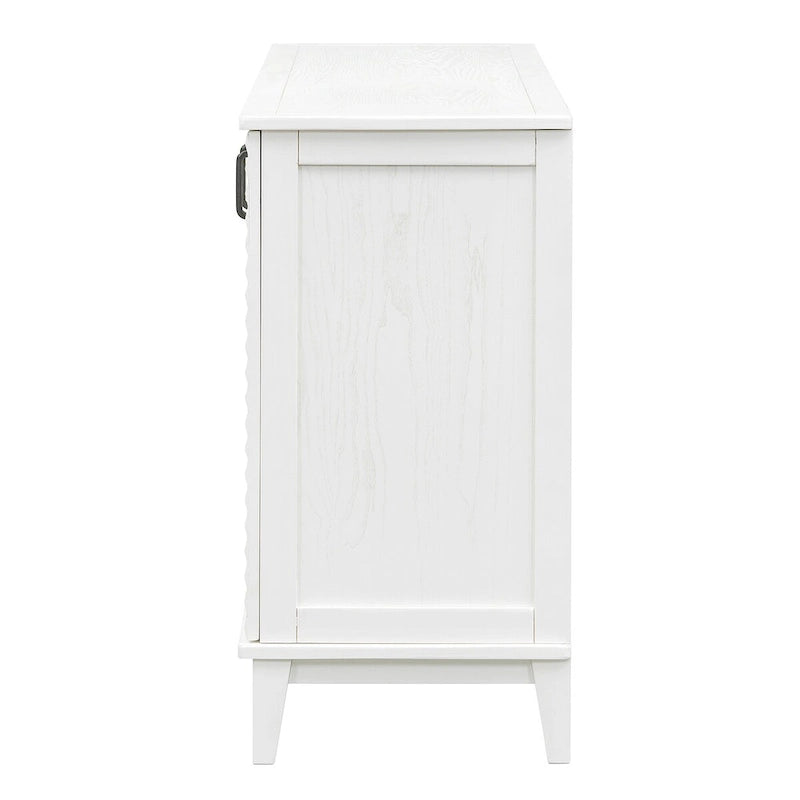 Buffet à 4 portes avec étagères réglables – Espresso / Bleu marine / Blanc antique