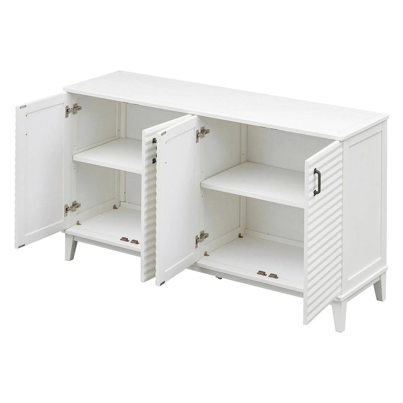 Buffet à 4 portes avec étagères réglables – Espresso / Bleu marine / Blanc antique