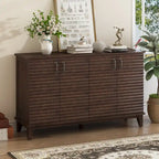 Buffet à 4 portes avec étagères réglables – Espresso / Bleu marine / Blanc antique