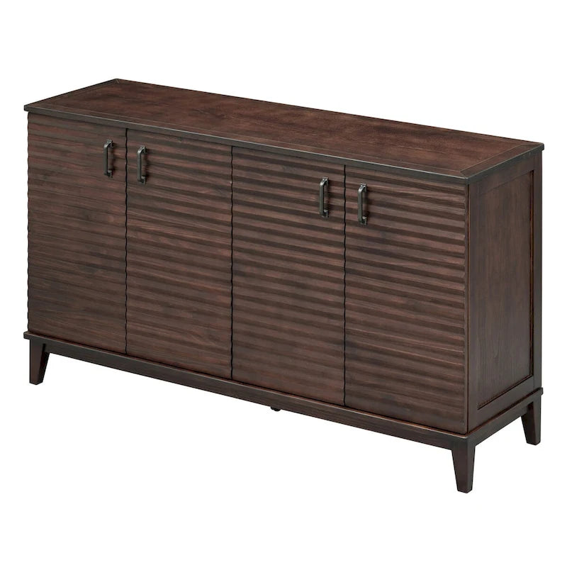 Buffet à 4 portes avec étagères réglables – Espresso / Bleu marine / Blanc antique