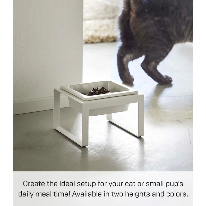 Gamelle pour animaux de compagnie en acier et céramique blanc/noir — Haute, simple