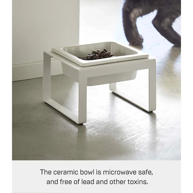 Gamelle pour animaux de compagnie en acier et céramique blanc/noir — Haute, simple