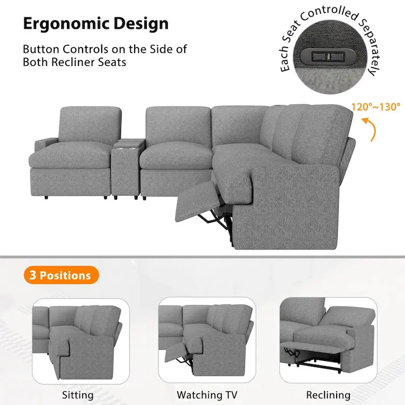 Canapé d'angle inclinable 2 places en forme de L beige / gris foncé / gris