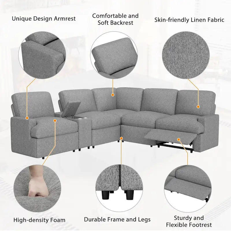 Canapé d'angle inclinable 2 places en forme de L beige / gris foncé / gris