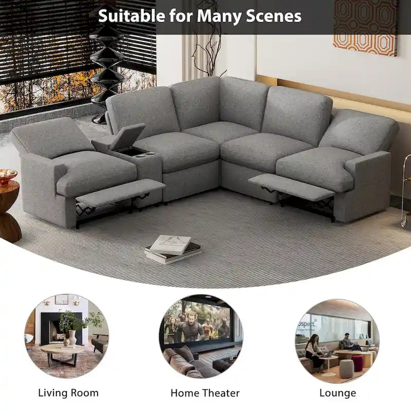 Canapé d'angle inclinable 2 places en forme de L beige / gris foncé / gris