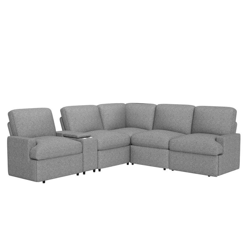 Canapé d'angle inclinable 2 places en forme de L beige / gris foncé / gris