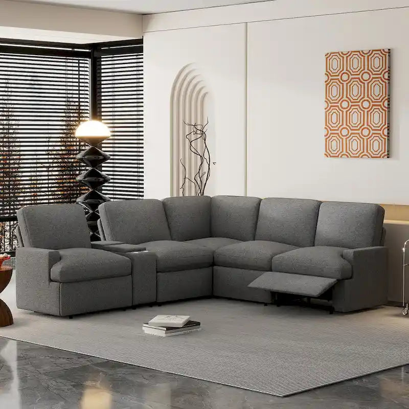 Canapé d'angle inclinable 2 places en forme de L beige / gris foncé / gris