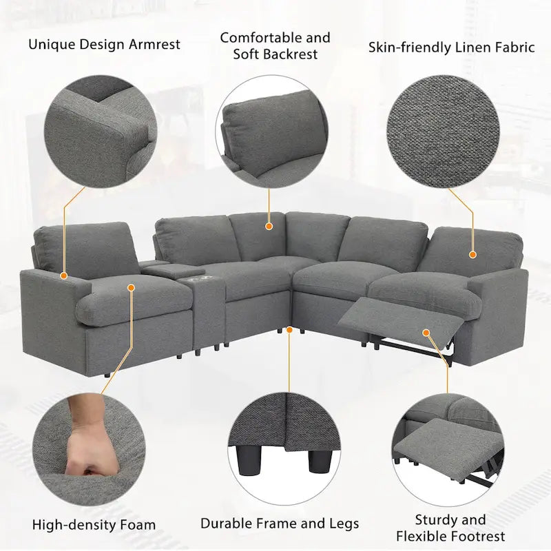 Canapé d'angle inclinable 2 places en forme de L beige / gris foncé / gris