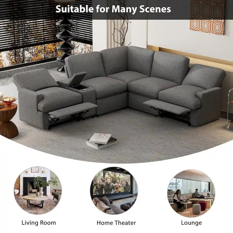 Canapé d'angle inclinable 2 places en forme de L beige / gris foncé / gris