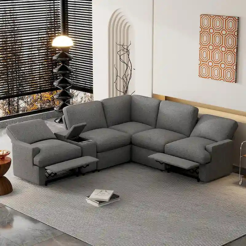 Canapé d'angle inclinable 2 places en forme de L beige / gris foncé / gris