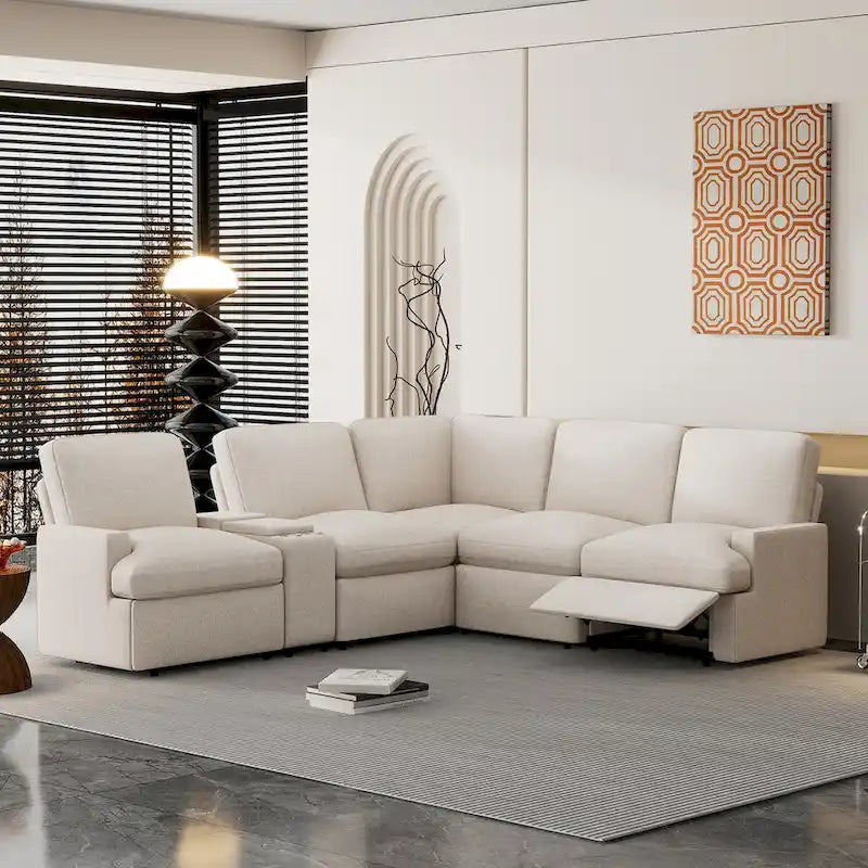 Canapé d'angle inclinable 2 places en forme de L beige / gris foncé / gris