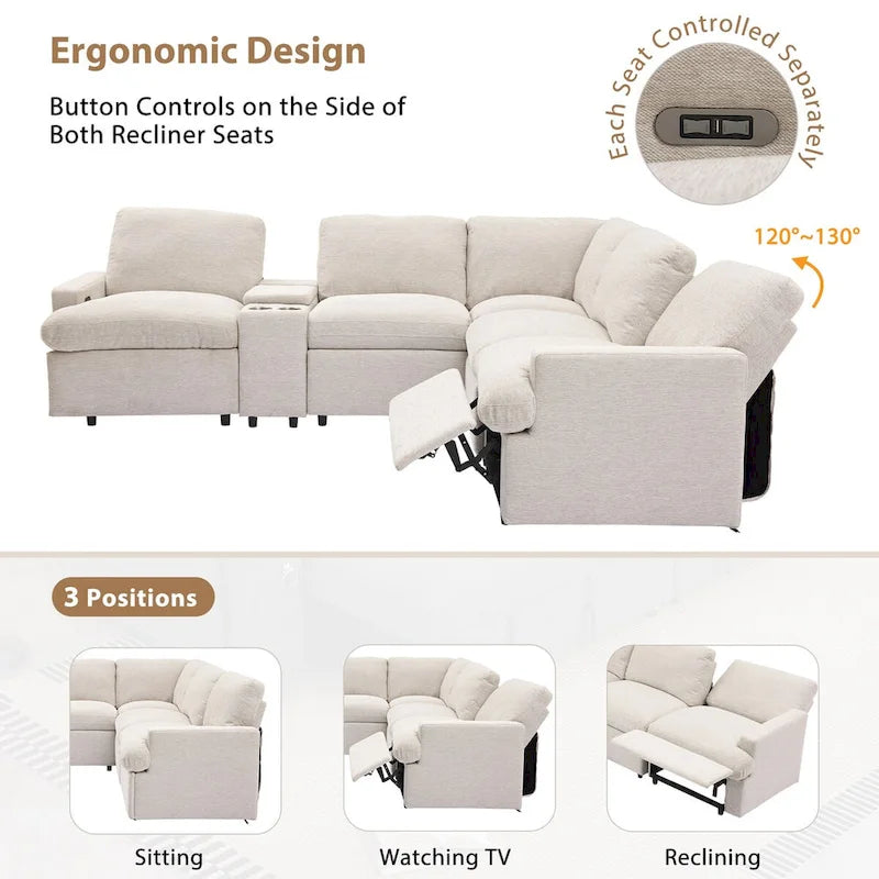Canapé d'angle inclinable 2 places en forme de L beige / gris foncé / gris