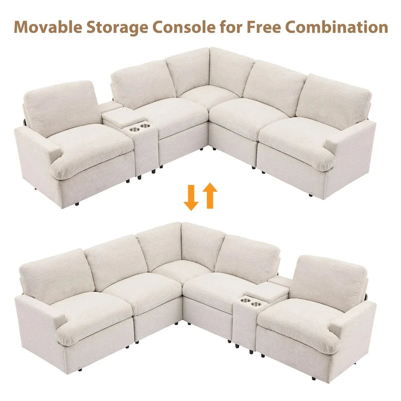 Canapé d'angle inclinable 2 places en forme de L beige / gris foncé / gris