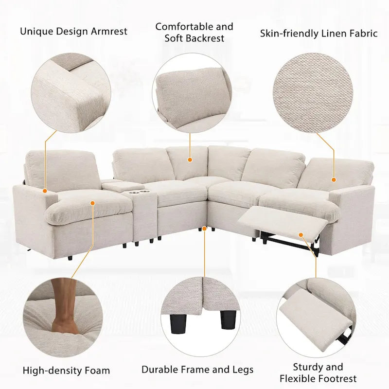 Canapé d'angle inclinable 2 places en forme de L beige / gris foncé / gris