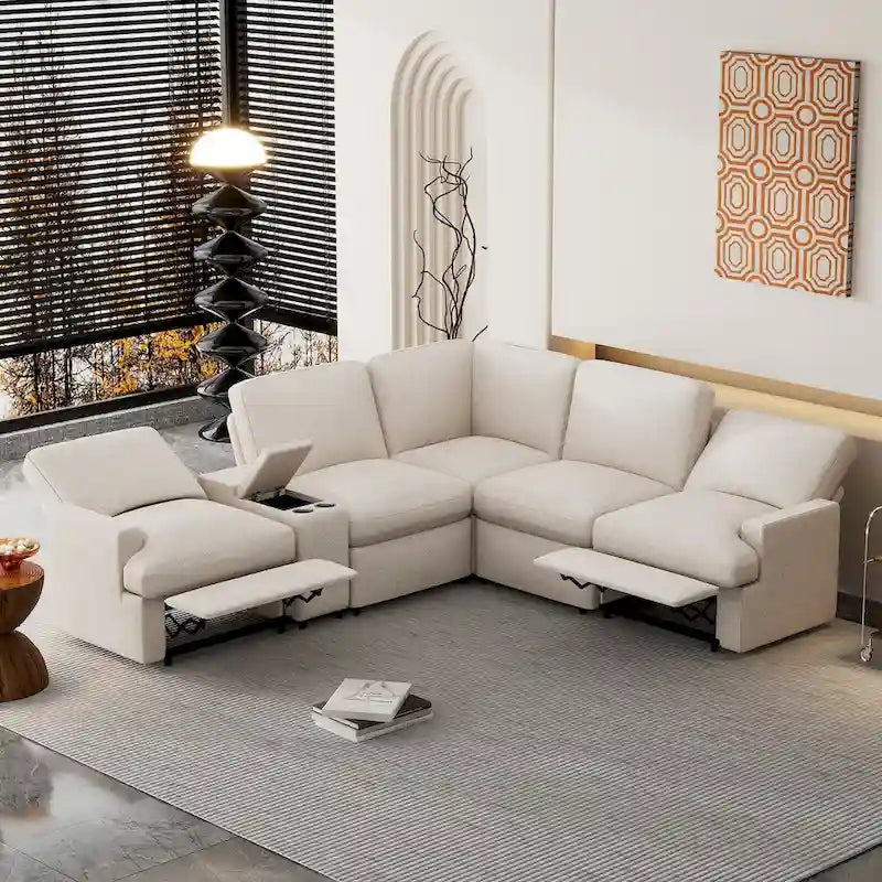 Canapé d'angle inclinable 2 places en forme de L beige / gris foncé / gris