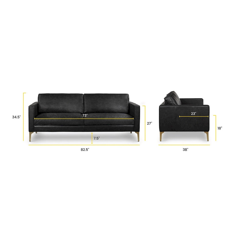 Canapé en cuir italien, 3 places — Noir Onyx / Marron Pierre / Cognac / Marron Chocolat