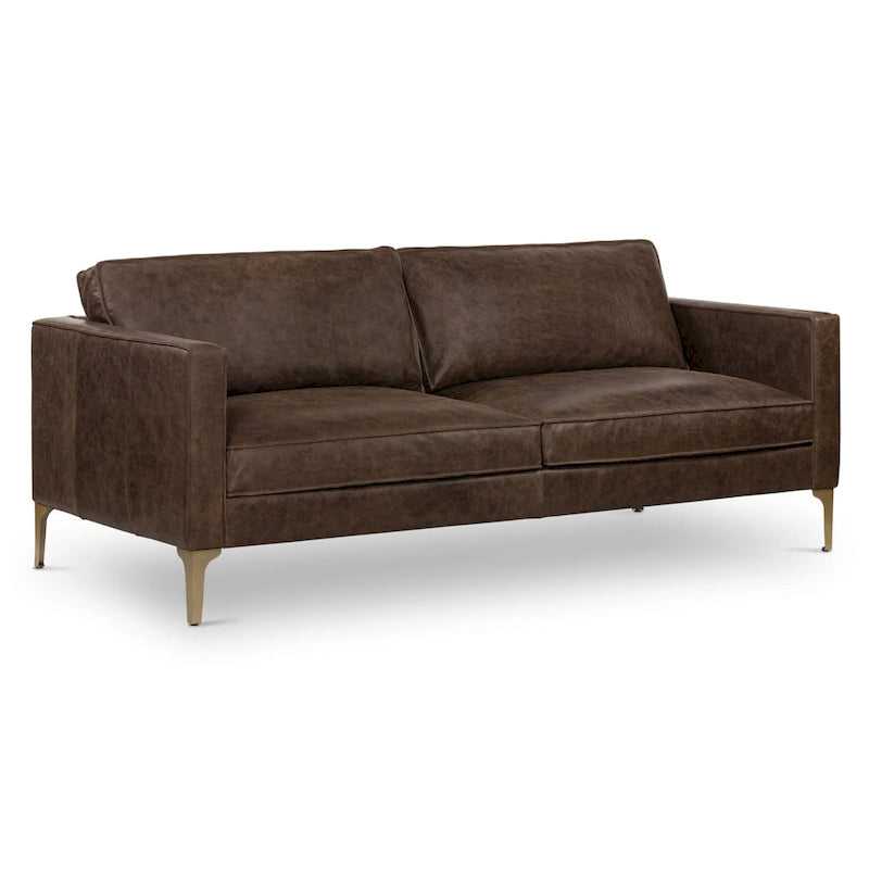Canapé en cuir italien, 3 places — Noir Onyx / Marron Pierre / Cognac / Marron Chocolat