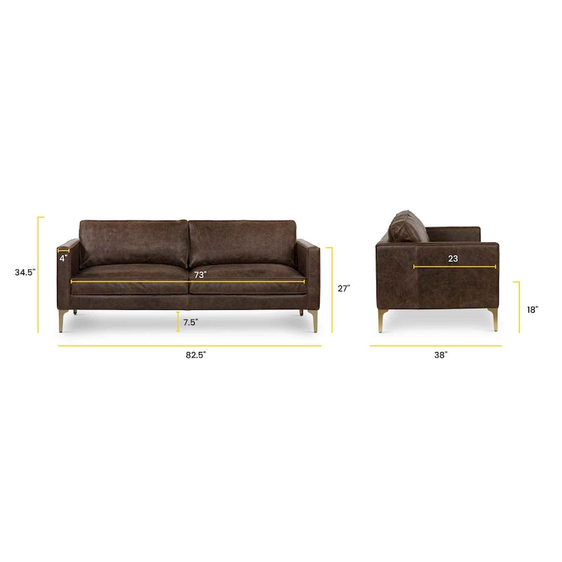 Canapé en cuir italien, 3 places — Noir Onyx / Marron Pierre / Cognac / Marron Chocolat