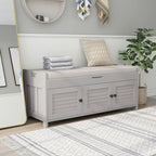 Banc de rangement rustique avec 3 portes, coussin amovible, pour 2 personnes, blanc / gris délavé / expresso / bleu marine antique