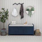 Banc de rangement rustique avec 3 portes, coussin amovible, pour 2 personnes, blanc / gris délavé / expresso / bleu marine antique