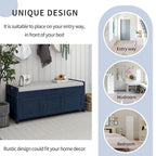 Banc de rangement rustique avec 3 portes, coussin amovible, pour 2 personnes, blanc / gris délavé / expresso / bleu marine antique