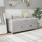 Banc de rangement rustique avec 3 portes, coussin amovible, pour 2 personnes, blanc / gris délavé / expresso / bleu marine antique