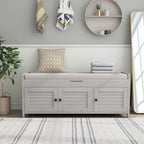 Banc de rangement rustique avec 3 portes, coussin amovible, pour 2 personnes, blanc / gris délavé / expresso / bleu marine antique