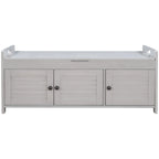 Banc de rangement rustique avec 3 portes, coussin amovible, pour 2 personnes, blanc / gris délavé / expresso / bleu marine antique