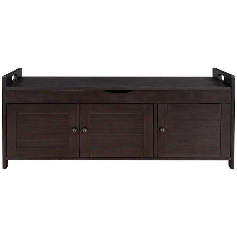 Banc de rangement rustique avec 3 portes, coussin amovible, pour 2 personnes, blanc / gris délavé / expresso / bleu marine antique