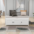 Banc de rangement rustique avec 3 portes, coussin amovible, pour 2 personnes, blanc / gris délavé / expresso / bleu marine antique