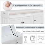 Banc de rangement rustique avec 3 portes, coussin amovible, pour 2 personnes, blanc / gris délavé / expresso / bleu marine antique