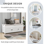 Banc de rangement rustique avec 3 portes, coussin amovible, pour 2 personnes, blanc / gris délavé / expresso / bleu marine antique