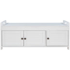 Banc de rangement rustique avec 3 portes, coussin amovible, pour 2 personnes, blanc / gris délavé / expresso / bleu marine antique