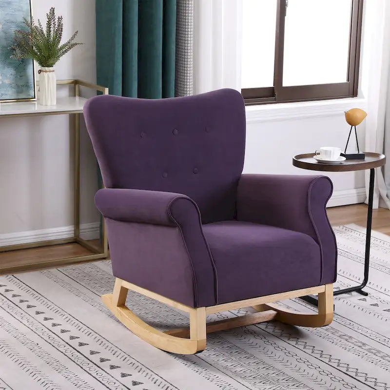 Fauteuil à bascule haut de gamme en velours capitonné — Orange / Rose / Gris / Beige / Violet / Noir, Simple