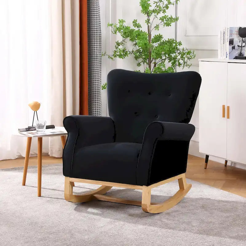 Fauteuil à bascule haut de gamme en velours capitonné — Orange / Rose / Gris / Beige / Violet / Noir, Simple
