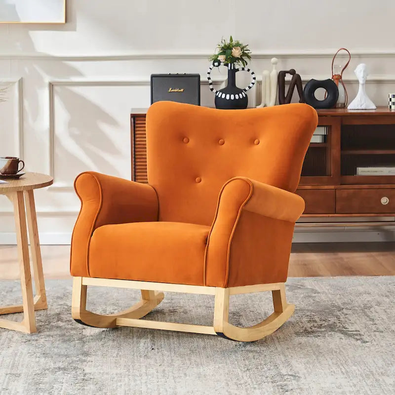 Fauteuil à bascule haut de gamme en velours capitonné — Orange / Rose / Gris / Beige / Violet / Noir, Simple